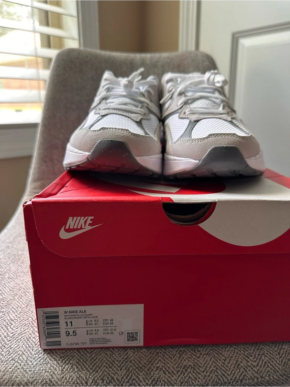 Nike Women's AL8 White and Gray Mesh Suede Athletic Sneakers